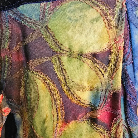 John Mark Top Womens M Blue Embroidered Tunic Floral Mixed Media Boho Hippie - Picture 8 of 10